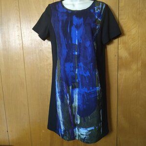 Simply Vera Vera Wang Size Small Black/Blue Short Sleeve Stretch Pockets Dress